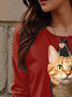 Women's Long Sleeve Tee T-shirt Spring/Fall Cat Jersey Crew Neck Daily Going Out Casual Top