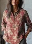 Women's Floral Long Sleeve Shirt Spring/Fall Henley Collar Daily Vintage Top