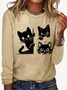 Women's Long Sleeve Tee T-shirt Spring/Fall Cat Jersey Crew Neck Daily Going Out Casual Top