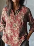 Women's Floral Long Sleeve Shirt Spring/Fall Henley Collar Daily Vintage Top