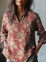 Women's Floral Long Sleeve Shirt Spring/Fall Henley Collar Daily Vintage Top