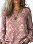 Women's Plants Floral Long Sleeve Tee T-shirt V Neck Casual Spring/Fall Top