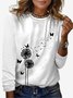 Women's Dandelion Long Sleeve Tee T-shirt Crew Neck Casual Spring/Fall Floral Top