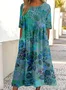 Women's Half Sleeve Summer Floral Dress Crew Neck Daily Going Out Vintage Maxi Shirt Dress A-Line Dress