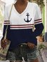 Women's Long Sleeve Tee T-shirt Spring/Fall Multicolor Block Cotton V Neck Daily Going Out Vintage Top