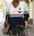 Women's Long Sleeve Tee T-shirt Spring/Fall Multicolor Block Cotton V Neck Daily Going Out Vintage Top