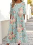 Women's 3D Printing Half Sleeve Summer Dress Crew Neck Daily Vintage Maxi Shirt Dress A-Line Dress