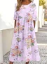 Women's 3D Printing Half Sleeve Summer Dress Crew Neck Daily Vintage Maxi Shirt Dress A-Line Dress