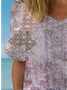 Women's Short Sleeve Blouse Summer Floral Cotton Crew Neck Daily Going Out Casual Top