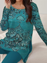 Women's Jersey Ethnic Daily Going Out Two Piece Set Long Sleeve Casual Spring/Fall Top With Pants Matching Set