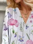 Women's Three Quarter Sleeve Blouse Spring/Fall Floral V Neck Daily Going Out Casual Top