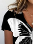 Women's Short Sleeve Tee T-shirt Summer Butterfly V Neck Casual Top