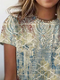 Women's Short Sleeve Tee T-shirt Summer Ethnic Crew Neck Casual Top