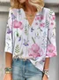 Women's Three Quarter Sleeve Blouse Spring/Fall Floral V Neck Daily Going Out Casual Top