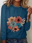 Women's Long Sleeve Blouse Spring/Fall Floral Crew Neck Daily Going Out Casual Top