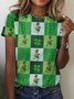 Women's St. Patrick's Day Shamrock Animal Short Sleeve Tee T-shirt Crew Neck Vintage Summer Top