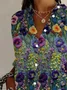 Women's Long Sleeve Shirt Spring/Fall Floral Buckle Shirt Collar Daily Going Out Casual Top