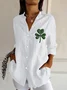 Women's Shamrock St. Patrick's Day Floral Long Sleeve Shirt Spring/Fall Buckle Shirt Collar Daily Casual Top