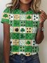 Women's St. Patrick's Day Shamrock Animal Short Sleeve Tee T-shirt Crew Neck Vintage Summer Top
