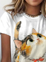 Women's Short Sleeve Tee T-shirt Summer Cat Crew Neck Casual Top