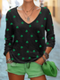 Women's Shamrock Long Sleeve Tee T-shirt V Neck Vintage Spring/Fall Top