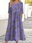 Women's Floral Three Quarter Sleeve Spring/Fall Dress Crew Neck Daily Casual Maxi Fit & Flare Dress A-Line Dress