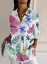Women's Long Sleeve Shirt Spring/Fall Floral Shirt Collar Daily Going Out Casual Top