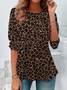 Women's Long Sleeve Tee T-shirt Spring/Fall Leopard Printing Crew Neck Casual Top