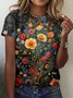 Women's Floral Short Sleeve Tee T-shirt Crew Neck Vintage Summer Top