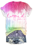 Women's Short Sleeve Tee T-shirt Summer Ombre Printing V Neck Casual Top Graphic Tee