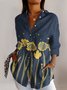 Women's Long Sleeve Shirt Spring/Fall Floral Shirt Collar Daily Going Out Casual Top