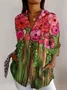 Women's Long Sleeve Shirt Spring/Fall Floral Shirt Collar Daily Going Out Casual Top