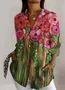 Women's Long Sleeve Shirt Spring/Fall Floral Shirt Collar Daily Going Out Casual Top