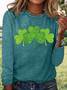 Women's Shamrock Long Sleeve Tee T-shirt Crew Neck Vintage Spring/Fall Top