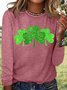 Women's Shamrock Long Sleeve Tee T-shirt Crew Neck Vintage Spring/Fall Top