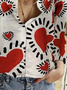 Women's Long Sleeve Shirt Spring/Fall Heart/Cordate Printing Shirt Collar Daily Going Out Casual Top
