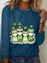 Women's Long Sleeve Blouse Spring/Fall Cat Crew Neck Daily Going Out Casual Top