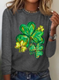 Women's Shamrock Long Sleeve Blouse_ Spring/Fall Crew Neck Daily Casual Top