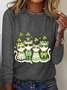 Women's Long Sleeve Blouse Spring/Fall Cat Crew Neck Daily Going Out Casual Top