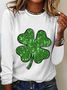 Women's Four-leaf Clover Long Sleeve Blouse_ Spring/Fall Crew Neck Daily Casual Top