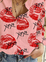 Women's Long Sleeve Shirt Spring/Fall Text Letters Printing Shirt Collar Daily Going Out Casual Top