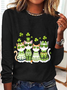 Women's Long Sleeve Blouse Spring/Fall Cat Crew Neck Daily Going Out Casual Top