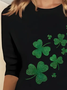 Women's Long Sleeve Tee T-shirt Spring/Fall Shamrock St. Patrick's Day Floral V Neck Casual Top