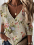 Women's V Neck Floral Vintage Spring/Fall Long Sleeve Sweatshirt