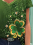 Women's Star Shamrock Short Sleeve Tee T-shirt V Neck Printing Casual Summer Graphic Tee Top