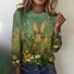 Women Rabbit Print Long Sleeve Tee T-shirt Crew Neck Vintage Spring/Fall Top