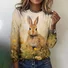 Women Rabbit Print Long Sleeve Tee T-shirt Crew Neck Vintage Spring/Fall Top