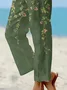 Women's Trousers Straight Pants Daily Going Out Casual Printing Linen Blend Floral Spring/Fall Pants