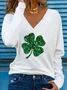 Women's Long Sleeve Tee T-shirt Spring/Fall Shamrock St. Patrick's Day Floral V Neck Casual Top