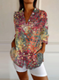 Women's Multicolor Block Long Sleeve Shirt Spring/Fall Shawl Collar Daily Casual Top
